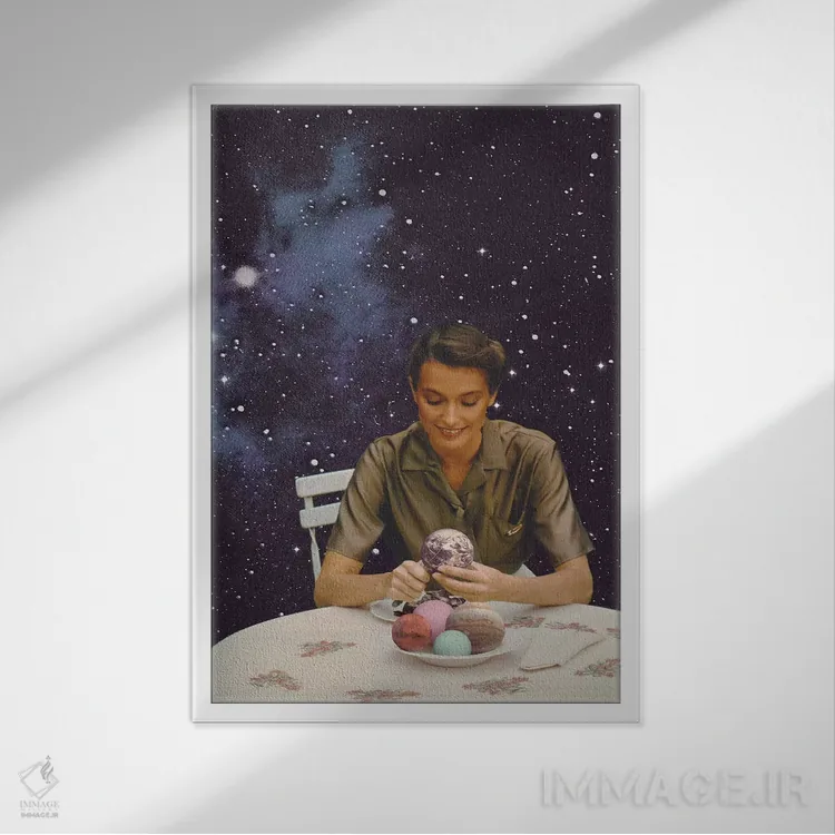 تابلو دکوراتیو زن در حال پوست کندن زمین اثر فلوران بدار - نمای قابدار سفید