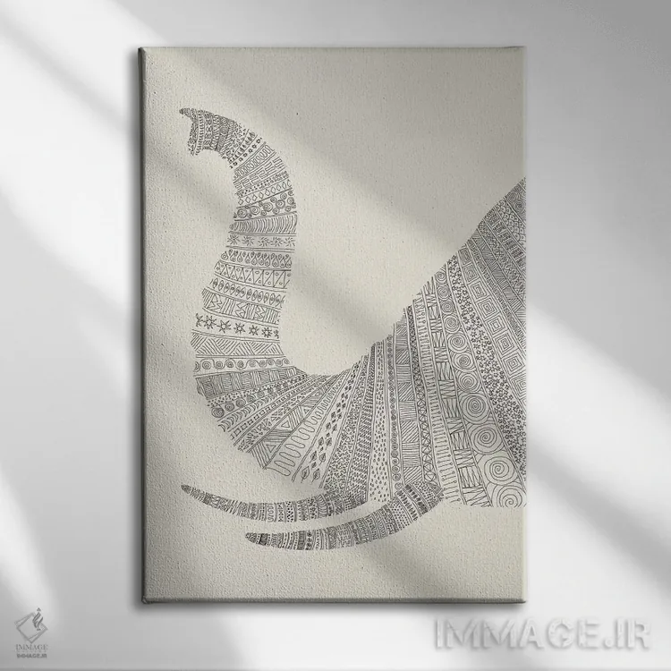 تابلو دکوراتیو فیل روی زمینه بژ اثر فلوران بدار - نمای روبهرو روی دیوار