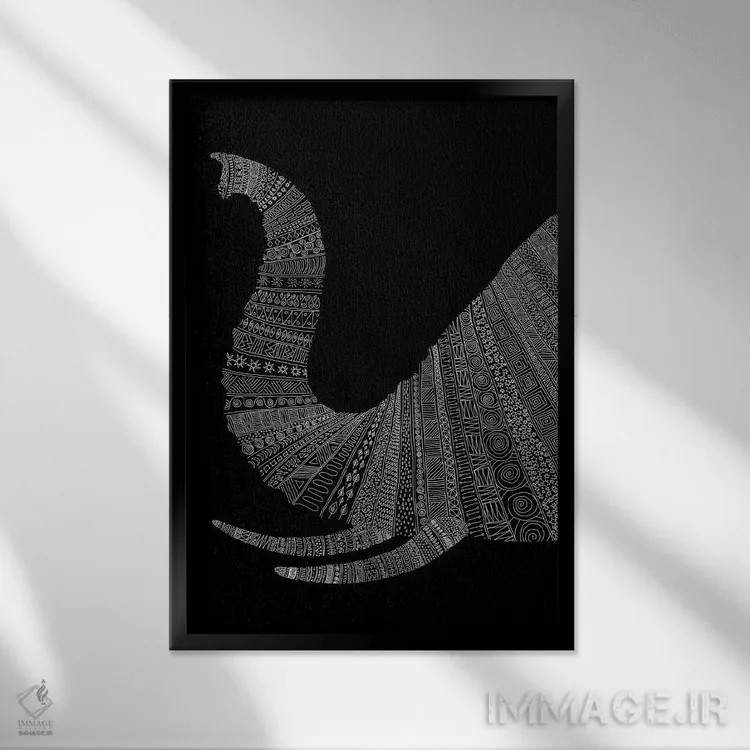 تابلو دکوراتیو فیل روی زمینه سیاه اثر فلوران بدار - نمای قابدار مشکی