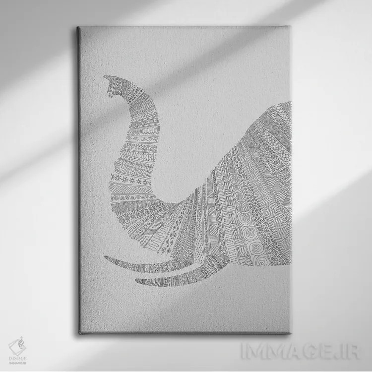 تابلو دکوراتیو فیل روی زمینه خاکستری اثر فلوران بدار - نمای روبهرو روی دیوار