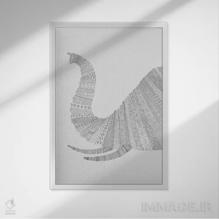 تابلو دکوراتیو فیل روی زمینه خاکستری اثر فلوران بدار - نمای قابدار سفید