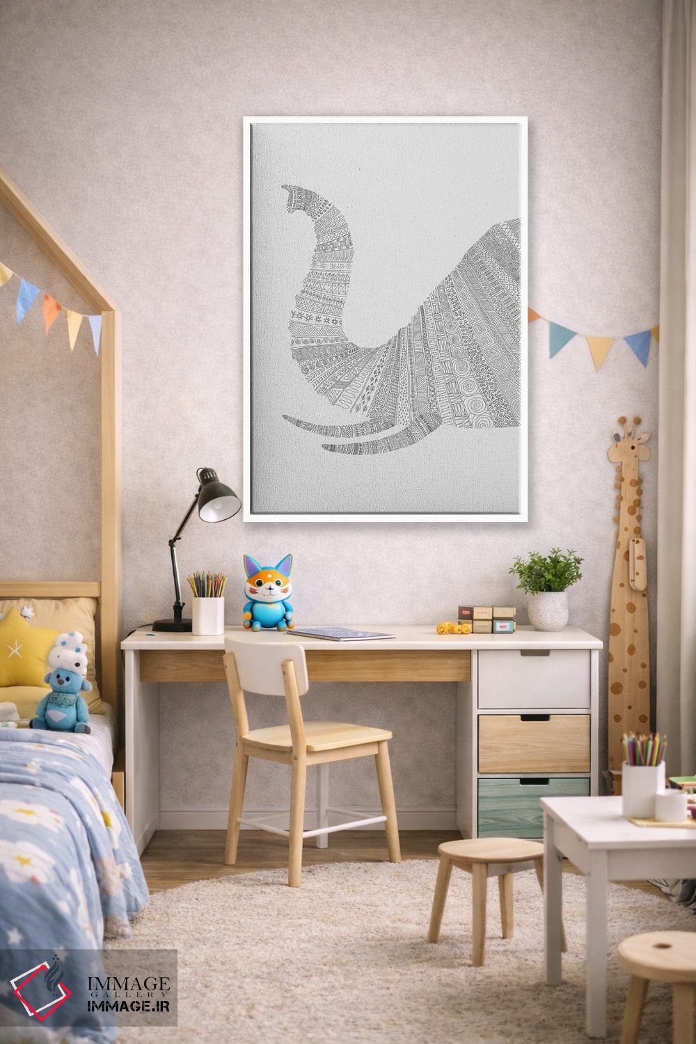 تابلو دکوراتیو فیل روی زمینه خاکستری اثر فلوران بدار - D1W