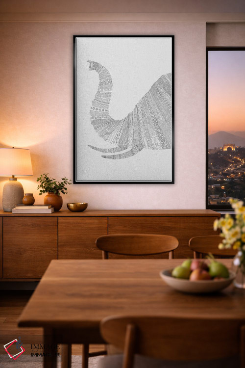 تابلو دکوراتیو فیل روی زمینه خاکستری اثر فلوران بدار - D3B