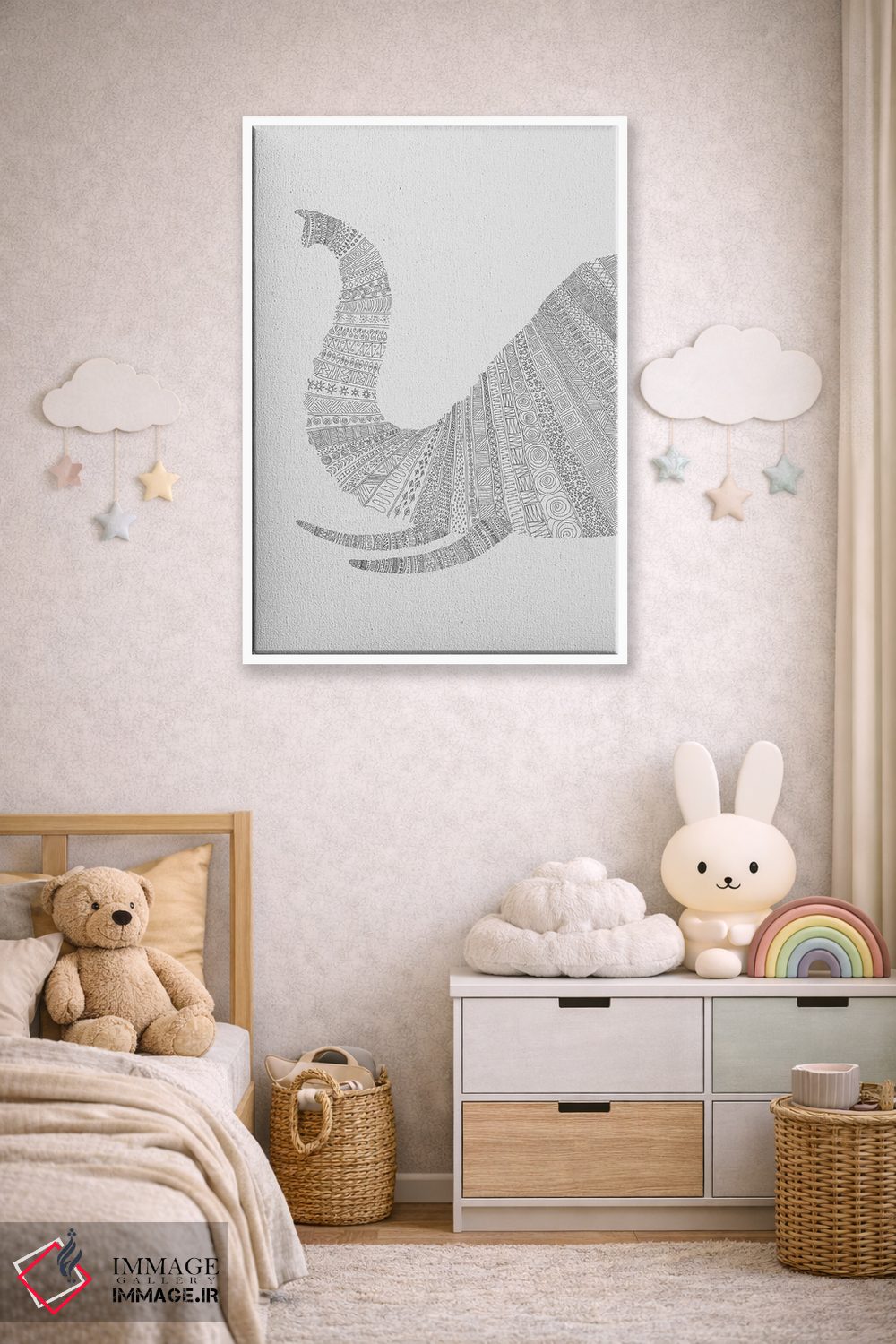 تابلو دکوراتیو فیل روی زمینه خاکستری اثر فلوران بدار - D5W