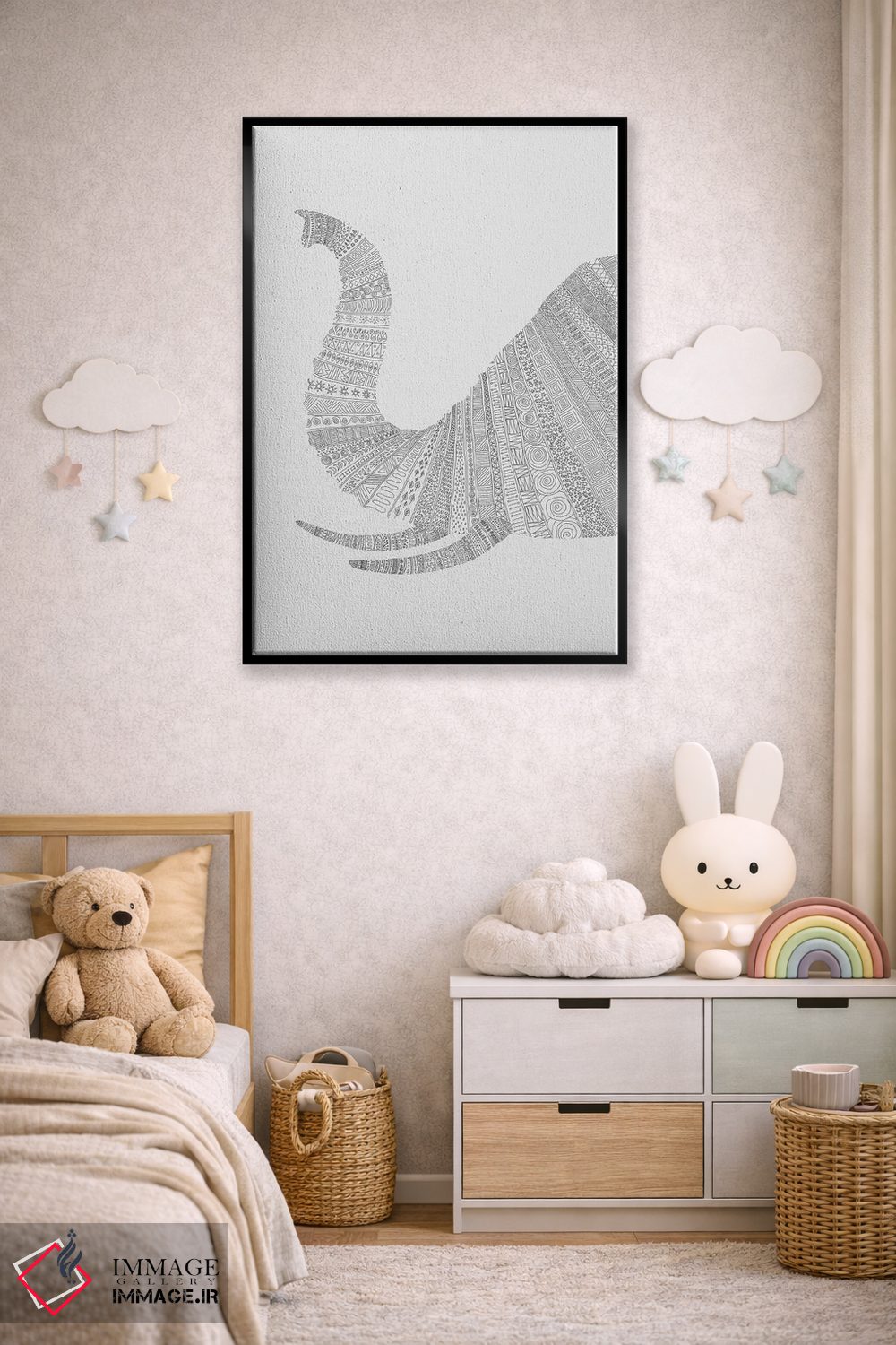 تابلو دکوراتیو فیل روی زمینه خاکستری اثر فلوران بدار - D6B