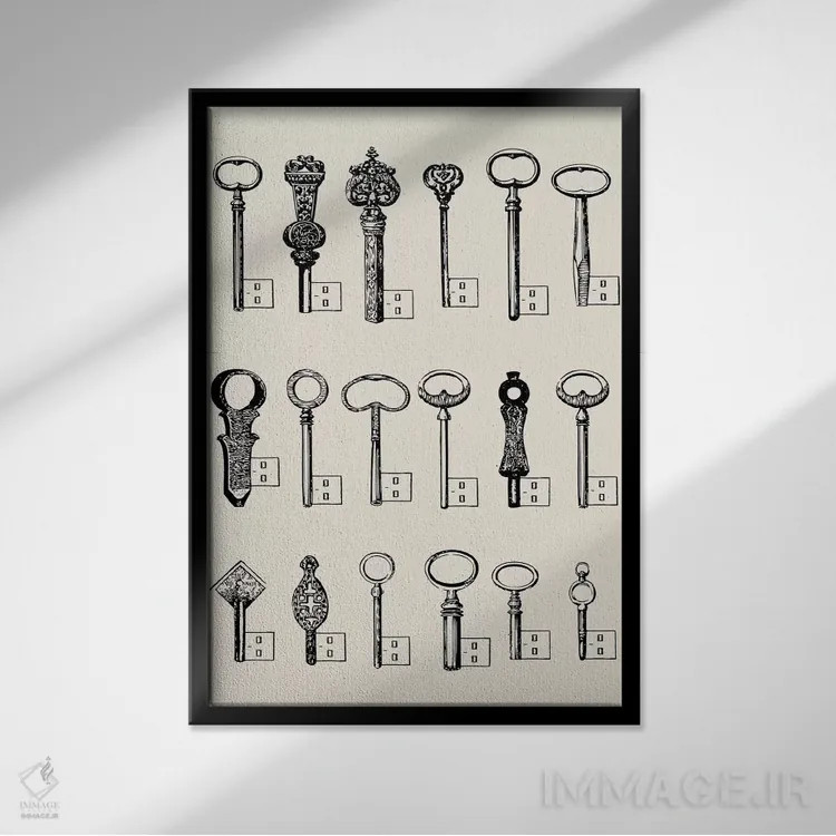 تابلو دکوراتیو کلیدهای یو اس بی اثر فلوران بدار - نمای قابدار مشکی