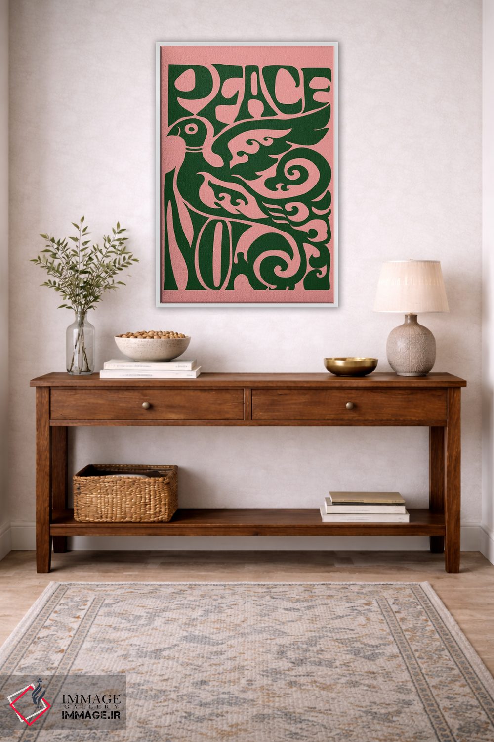 تابلو مینیمال صلح اکنون صورتی اثر فلاور لاو چایلد - D2W