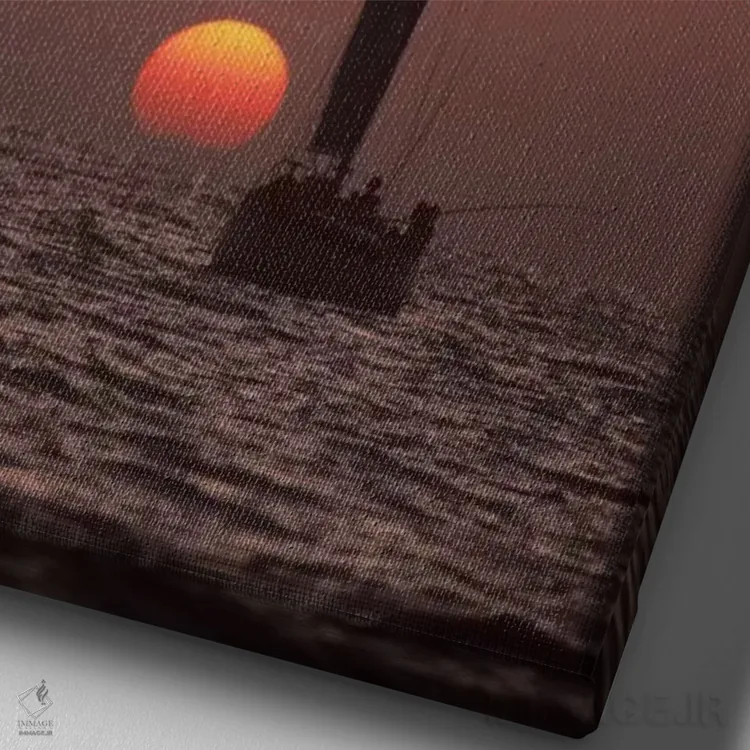 تابلو دکوراتیو قایق بادبانی سرگردان در غروب، سریلانکا اثر فلیپ نیکلین - نمای نزدیک بافت بوم