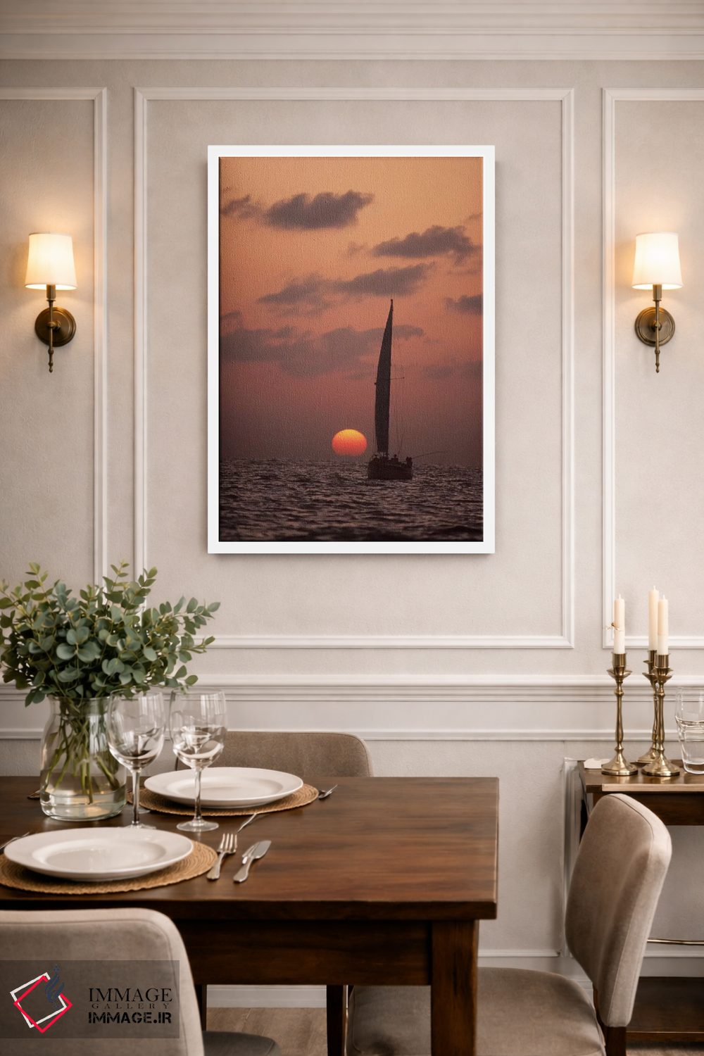 تابلو دکوراتیو قایق بادبانی سرگردان در غروب، سریلانکا اثر فلیپ نیکلین - D1W