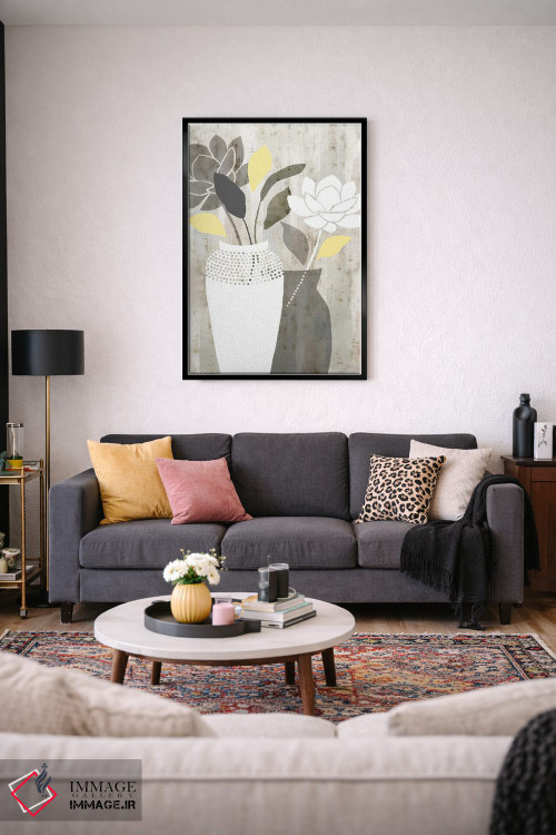 تابلو انتزاعی طبیعت بی جان لیمویی-خاکستری ۱ اثر فلورا کوتا - D2B