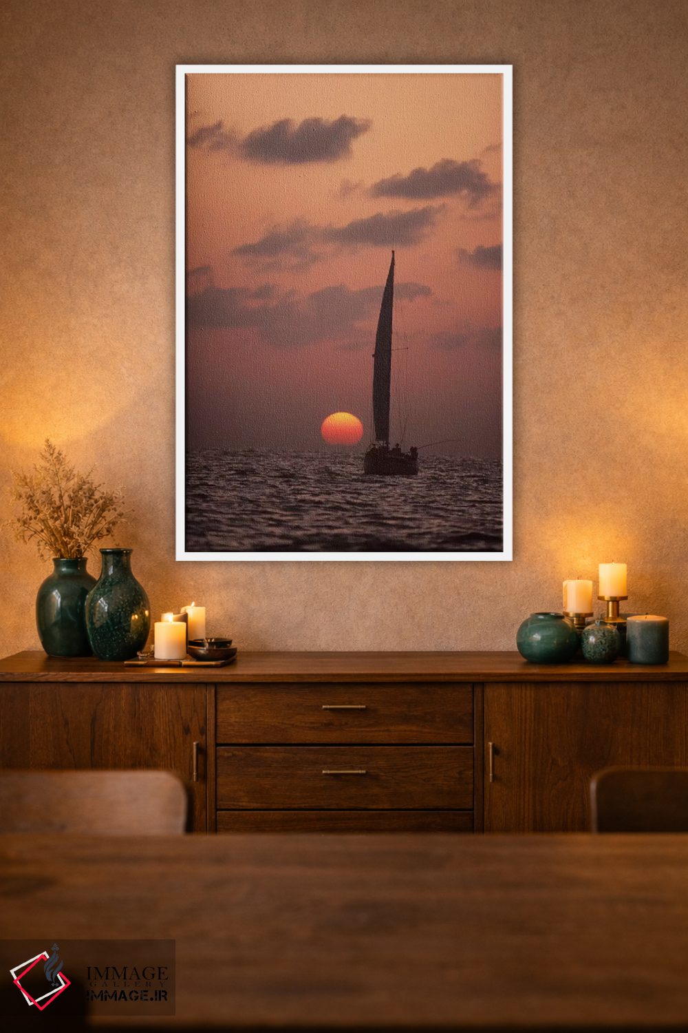 تابلو دکوراتیو قایق بادبانی سرگردان در غروب، سریلانکا اثر فلیپ نیکلین - D2W