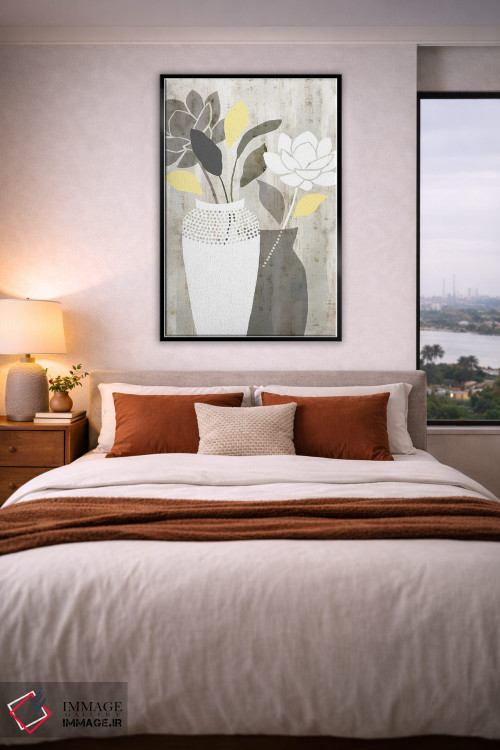 تابلو انتزاعی طبیعت بی جان لیمویی-خاکستری ۱ اثر فلورا کوتا - D3B