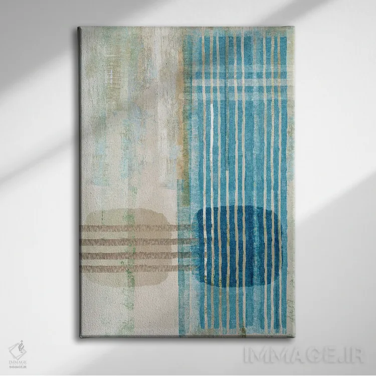 تابلو مینیمال افق آبی ۳ اثر فلورا کوتا - نمای روبهرو روی دیوار