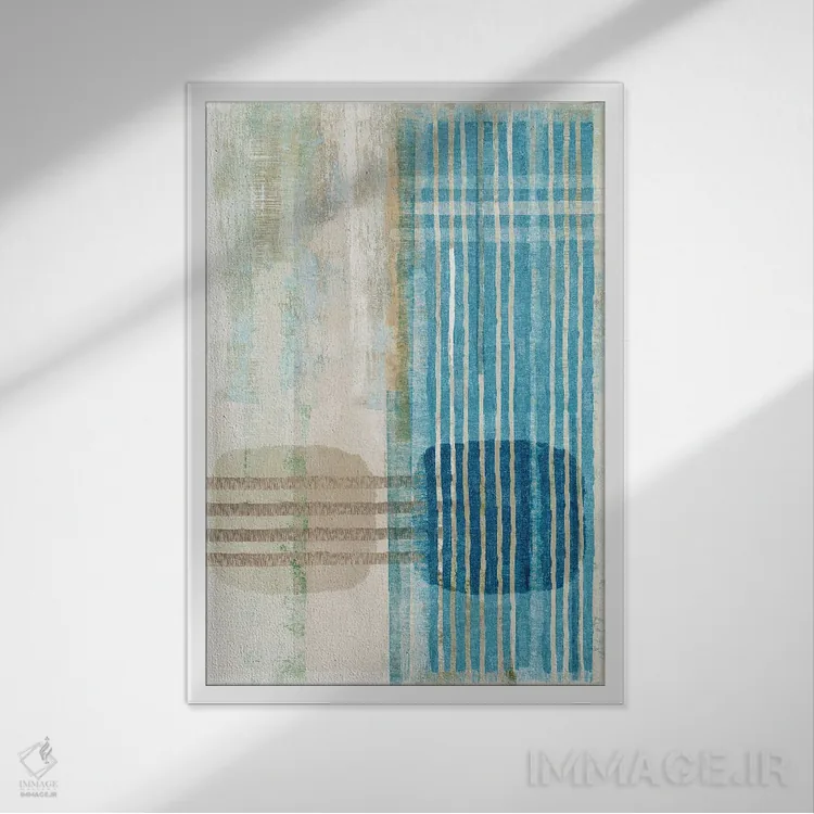 تابلو مینیمال افق آبی ۳ اثر فلورا کوتا - نمای قابدار سفید