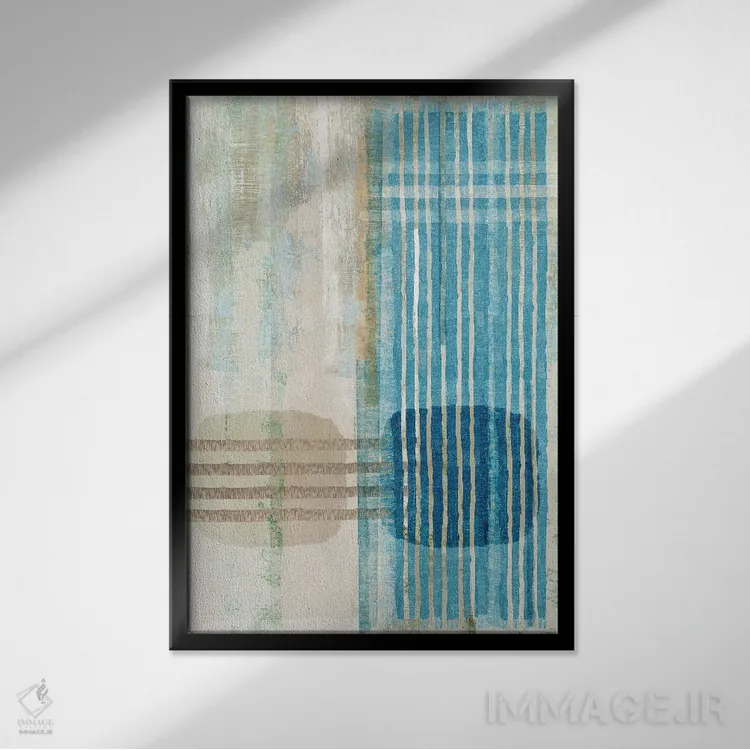 تابلو مینیمال افق آبی ۳ اثر فلورا کوتا - نمای قابدار مشکی