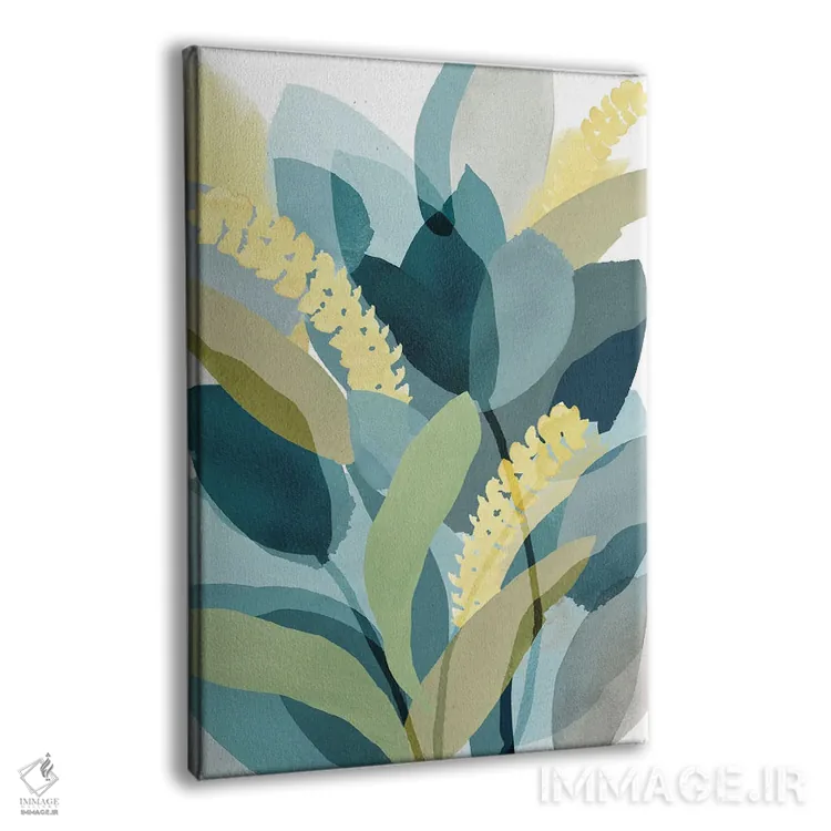 تابلو مینیمال گل دار زرد و سبزآبی ۲ اثر فلورا کوتا - نمای پرسپکتیو محصول