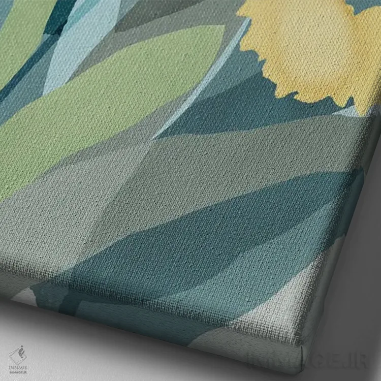 تابلو مینیمال گل دار زرد و سبزآبی ۳ اثر فلورا کوتا - نمای نزدیک بافت بوم