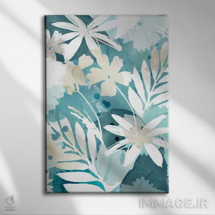 تابلو مینیمال طرح گل آبی ملایم ۱ اثر فلورا کوتا - نمای روبهرو روی دیوار