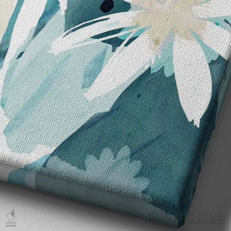 تابلو مینیمال طرح گل آبی ملایم ۱ اثر فلورا کوتا - نمای نزدیک بافت بوم