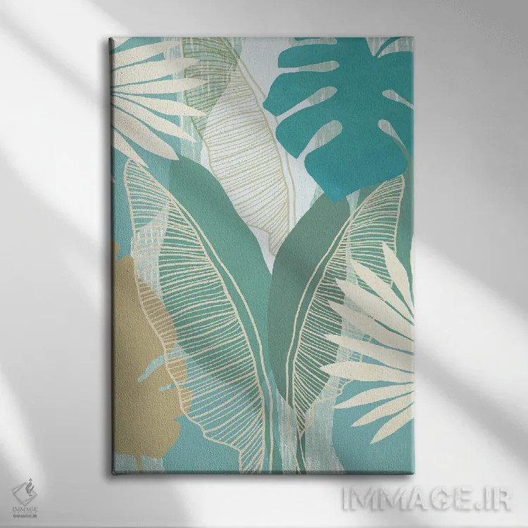 تابلو مینیمال آبی گرمسیری ۳ اثر فلورا کوتا - نمای روبهرو روی دیوار