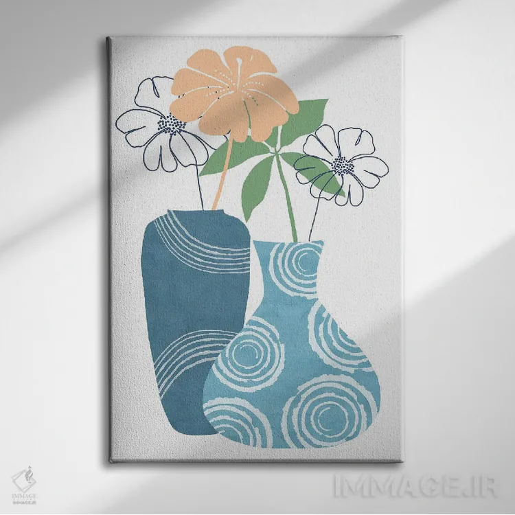 تابلو دکوراتیو ظروف تزئینی آبی ۲ اثر فلورا کوتا - نمای روبهرو روی دیوار