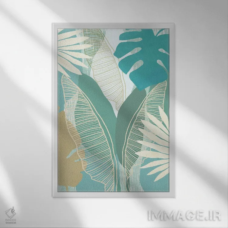 تابلو مینیمال آبی گرمسیری ۳ اثر فلورا کوتا - نمای قابدار سفید