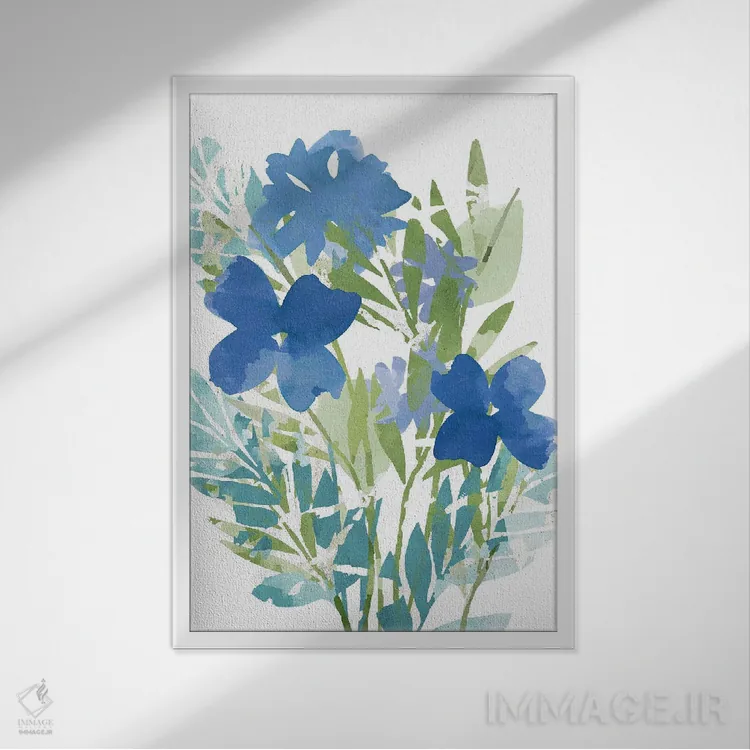 تابلو مدرن خشخاش های آبی ۱ اثر فلورا کوتا - نمای قابدار سفید