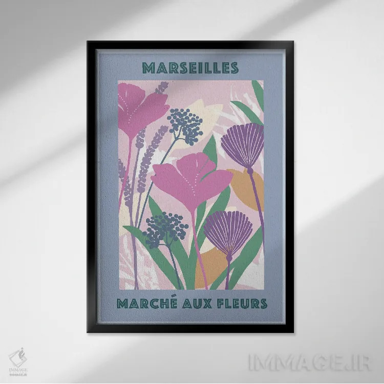 تابلو مدرن بازار گل ۳ اثر فلورا کوتا - نمای قابدار مشکی