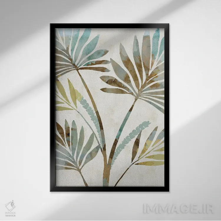 تابلو مدرن سایه برگ ها ۲ اثر فلورا کوتا - نمای قابدار مشکی