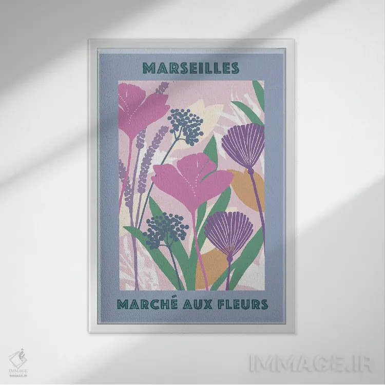 تابلو مدرن بازار گل ۳ اثر فلورا کوتا - نمای قابدار سفید