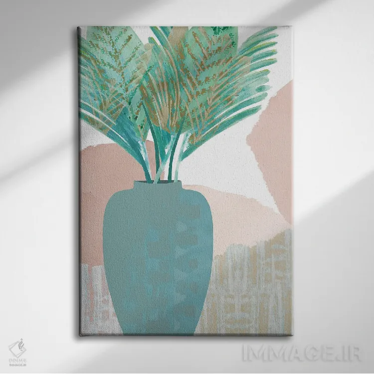 تابلو دکوراتیو نخل سبزآبی ۲ اثر فلورا کوتا - نمای روبهرو روی دیوار