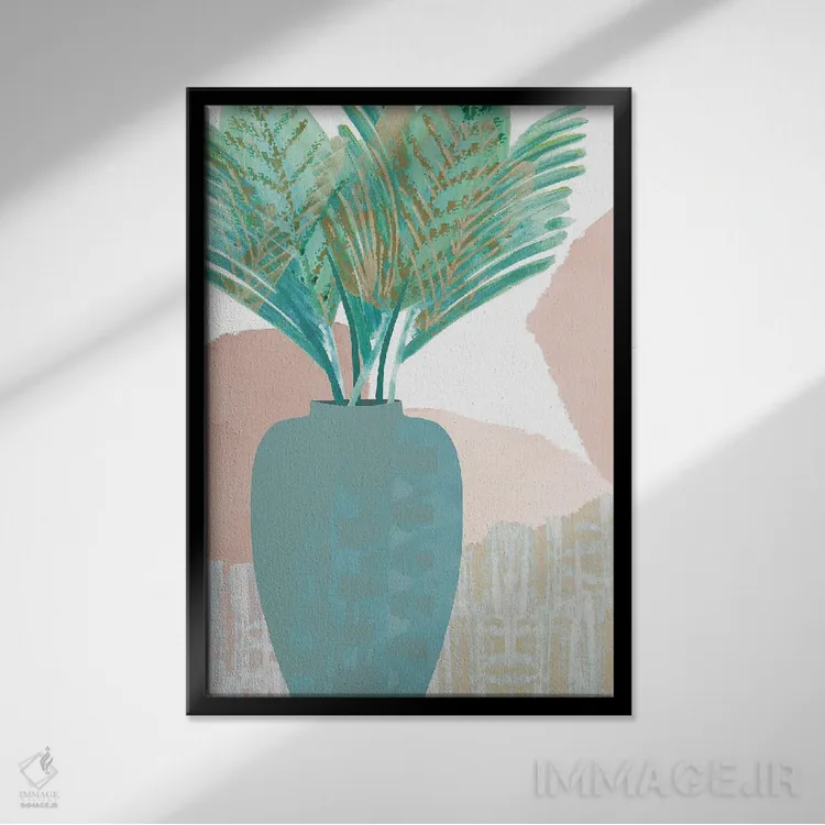 تابلو دکوراتیو نخل سبزآبی ۲ اثر فلورا کوتا - نمای قابدار مشکی