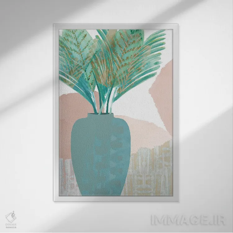 تابلو دکوراتیو نخل سبزآبی ۲ اثر فلورا کوتا - نمای قابدار سفید
