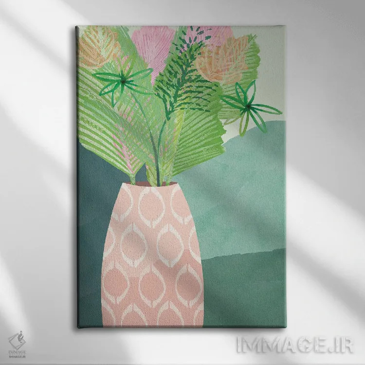 تابلو دکوراتیو گلدان نخل رنگارنگ I اثر فلورا کوتا - نمای روبهرو روی دیوار