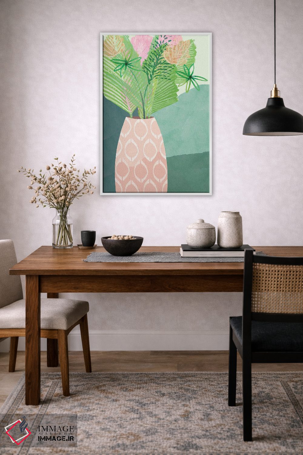 تابلو دکوراتیو گلدان نخل رنگارنگ I اثر فلورا کوتا - D3W