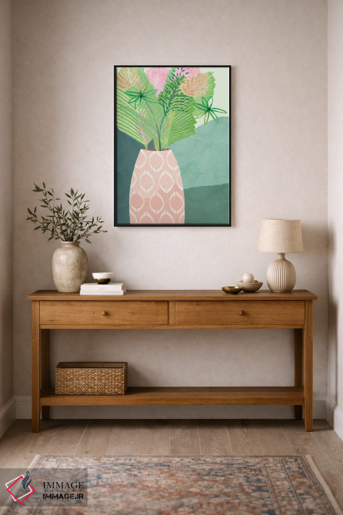 تابلو دکوراتیو گلدان نخل رنگارنگ I اثر فلورا کوتا - D2B