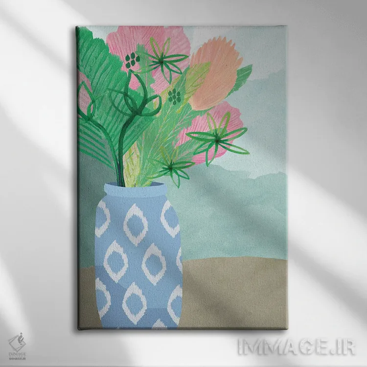 تابلو دکوراتیو گلدان نخل رنگارنگ II اثر فلورا کوتا - نمای روبهرو روی دیوار