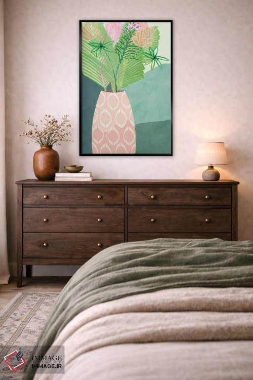 تابلو دکوراتیو گلدان نخل رنگارنگ I اثر فلورا کوتا - D5B