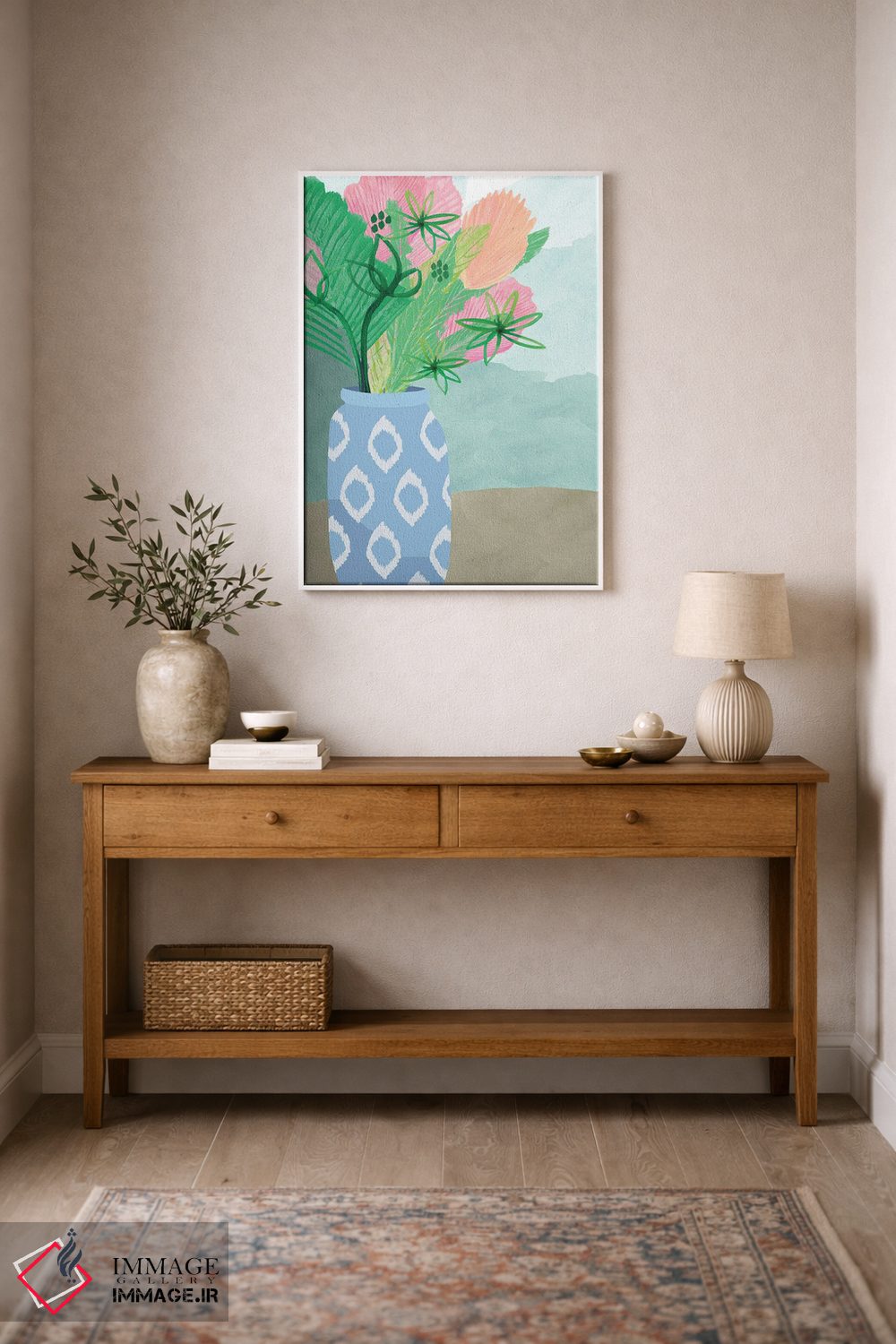 تابلو دکوراتیو گلدان نخل رنگارنگ II اثر فلورا کوتا - D1W
