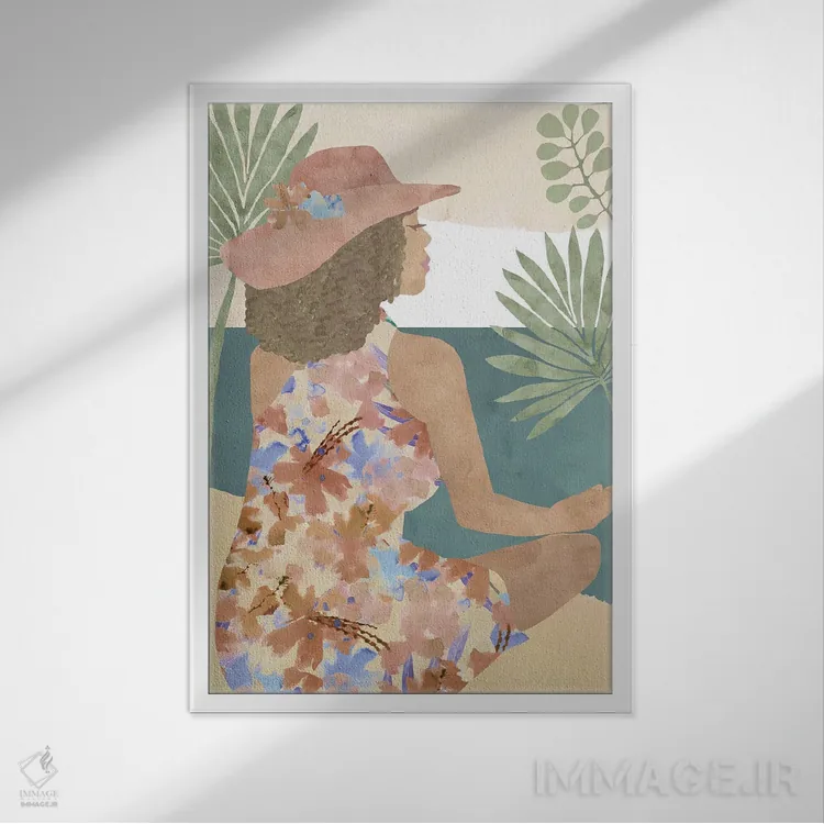 تابلو دکوراتیو بانوی گل سفالی II اثر فلورا کوتا - نمای قابدار سفید