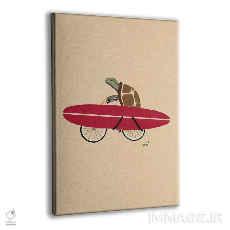 تابلو دکوراتیو لاک پشت دوچرخه سوار اثر فابیان لاواتر - نمای پرسپکتیو محصول
