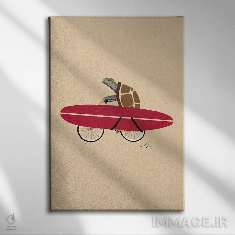 تابلو دکوراتیو لاک پشت دوچرخه سوار اثر فابیان لاواتر - نمای روبهرو روی دیوار