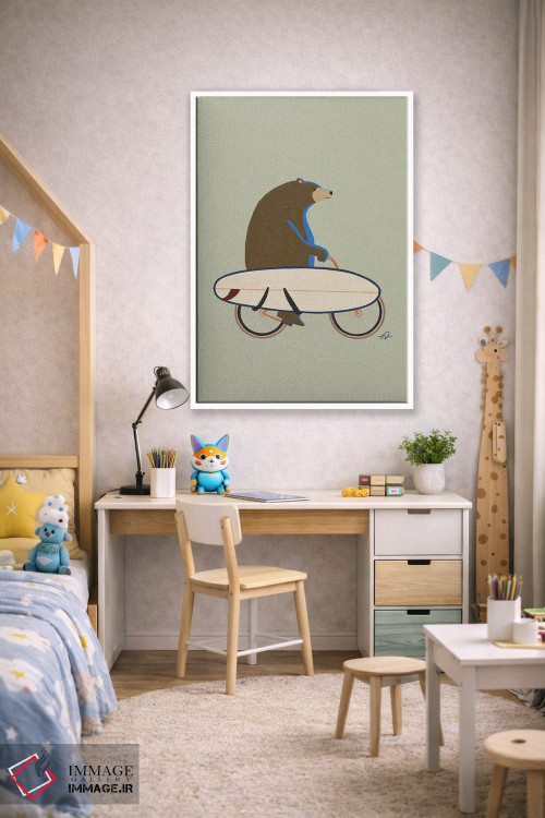 تابلو دکوراتیو خرس گریزلی دوچرخه سوار اثر فابیان لاواتر - D1W