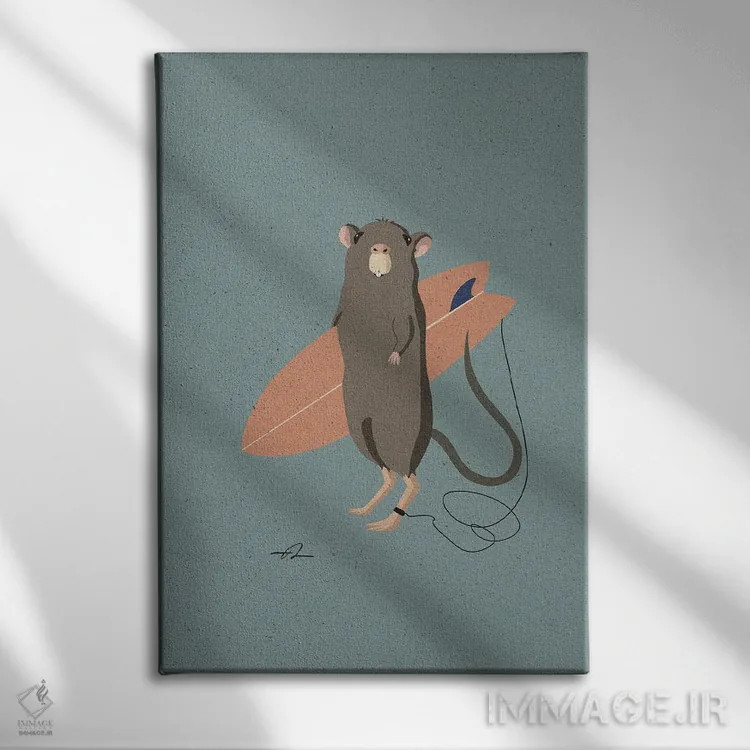 تابلو دکوراتیو موش موج سوار اثر فابیان لاواتر - نمای روبهرو روی دیوار