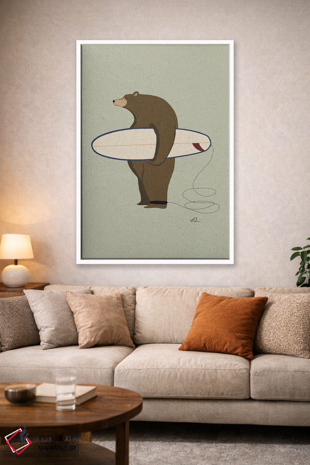 تابلو دکوراتیو خرس گریزلی موج سوار اثر فابیان لاواتر - D1W