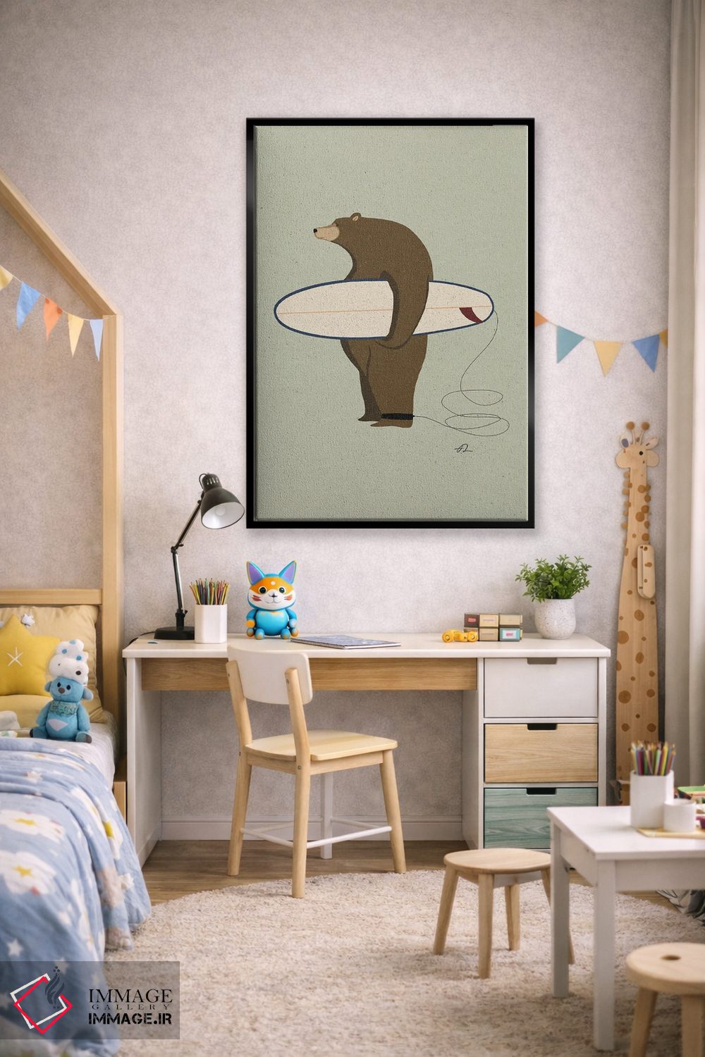 تابلو دکوراتیو خرس گریزلی موج سوار اثر فابیان لاواتر - D3B