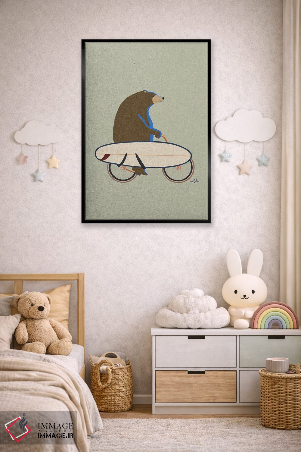 تابلو دکوراتیو خرس گریزلی دوچرخه سوار اثر فابیان لاواتر - D6B