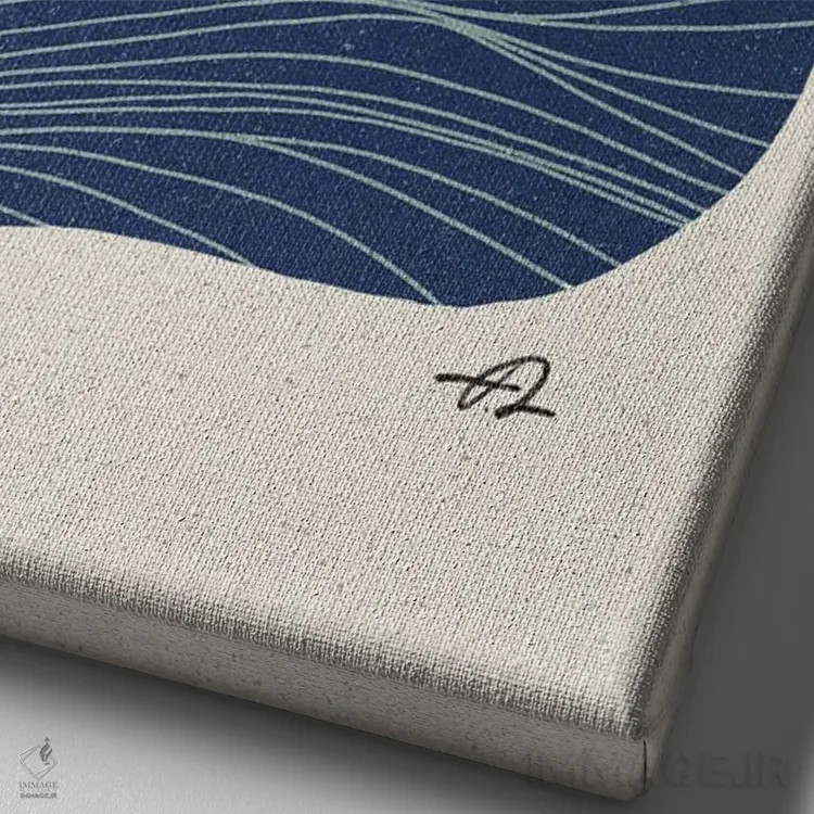 تابلو مینیمال خطوط اقیانوس و کوهستان اثر فابیان لاواتر - نمای نزدیک بافت بوم