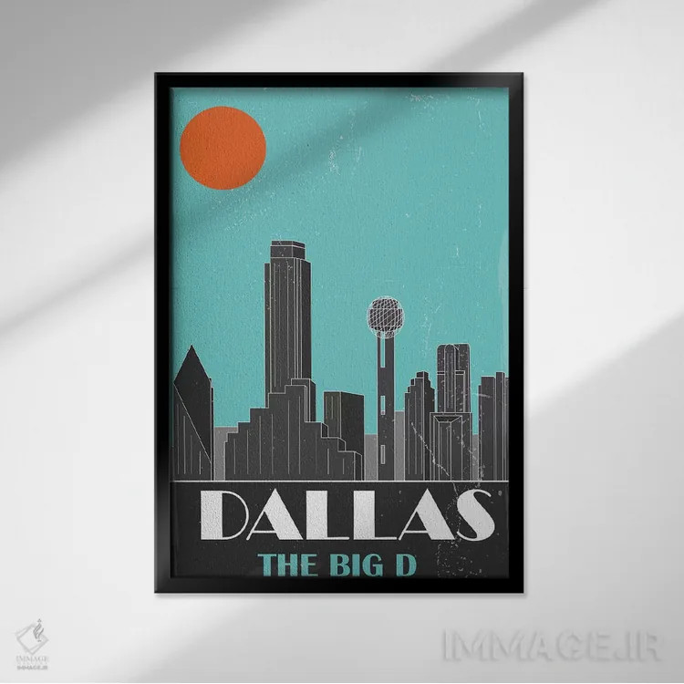 تابلو دکوراتیو دالاس، آبی آسمانی اثر فلای گرافیکس - نمای قابدار مشکی