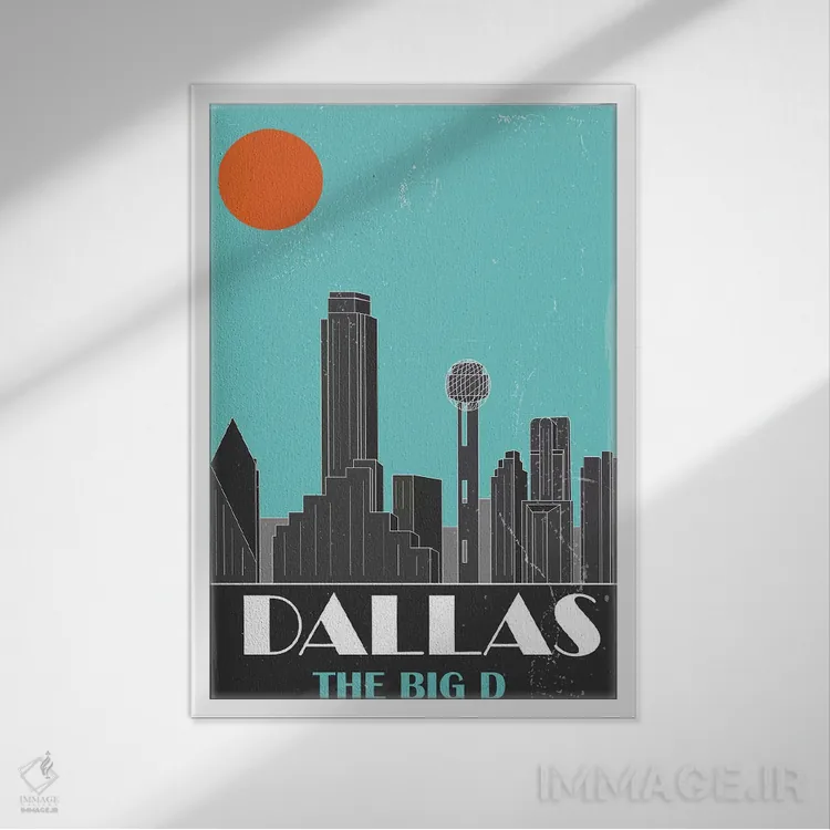 تابلو دکوراتیو دالاس، آبی آسمانی اثر فلای گرافیکس - نمای قابدار سفید